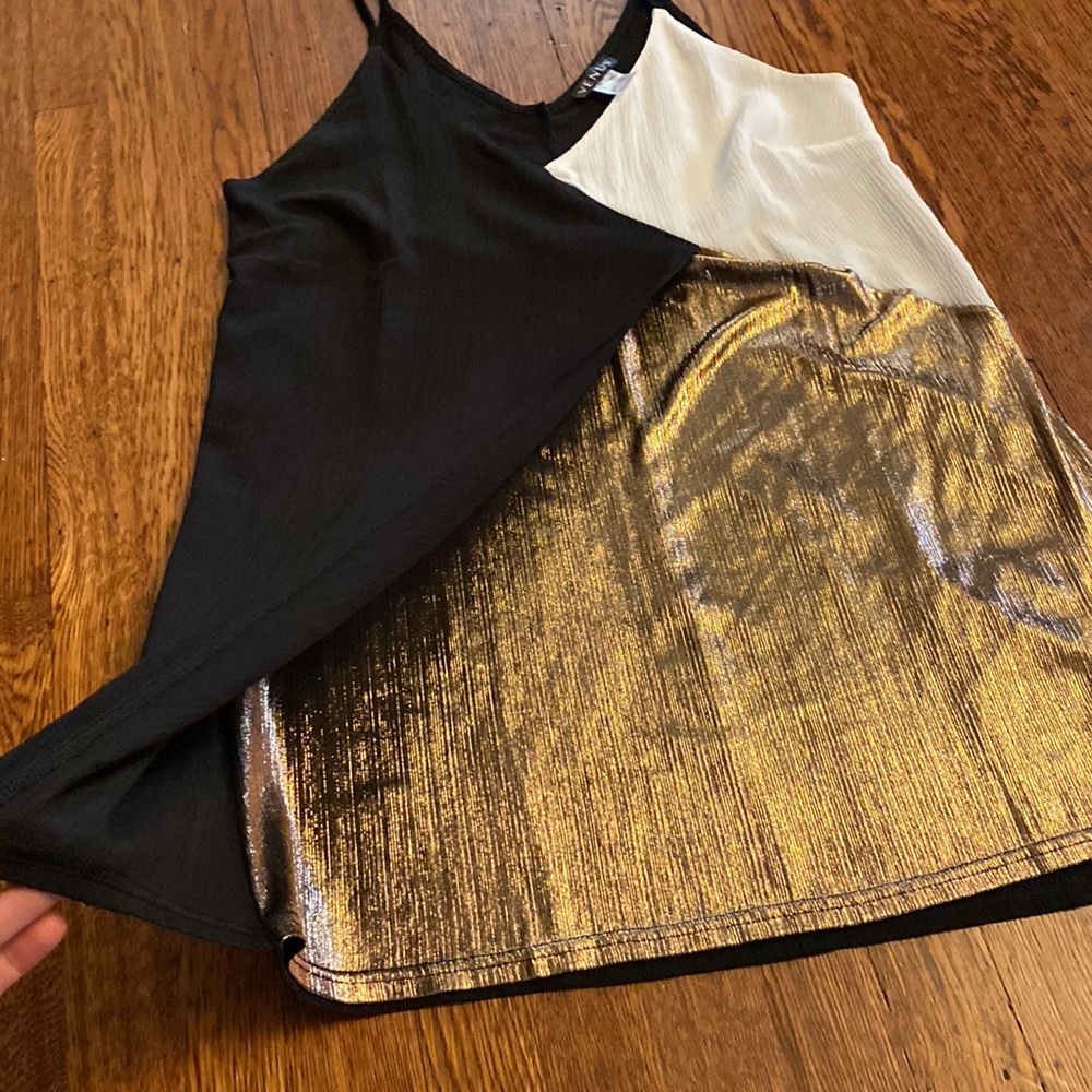 Venus Small Black/Cream/Bronze Spaghetti Strap Wrap Detail Dress - Picture 7 of 9
